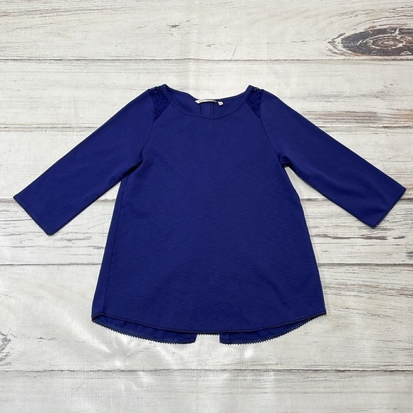 Soft Surroundings Top Women's Small Blue Long Sleeve Buttons Lace - Picture 12 of 17